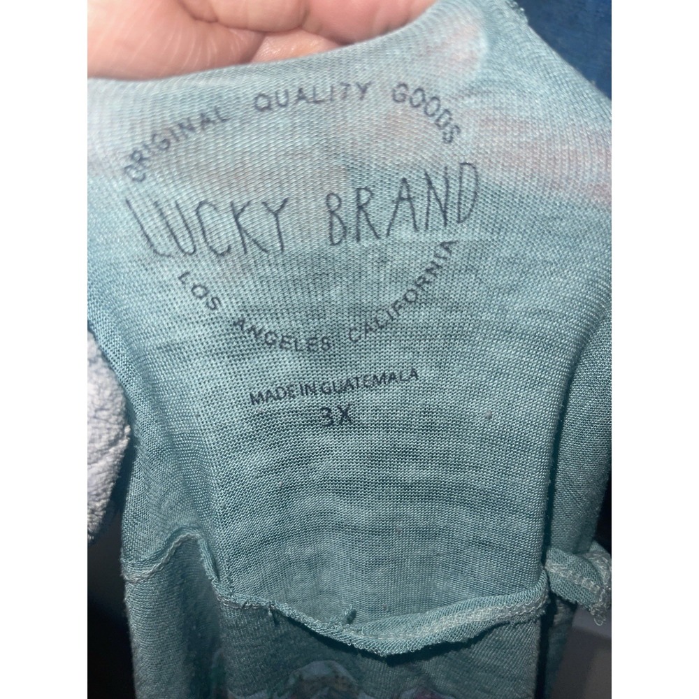Lucky Brand Plus Size 3X Slub Knit Floral Graphic Tee Aqua Teal Burnout T-Shirt - Picture 3 of 3